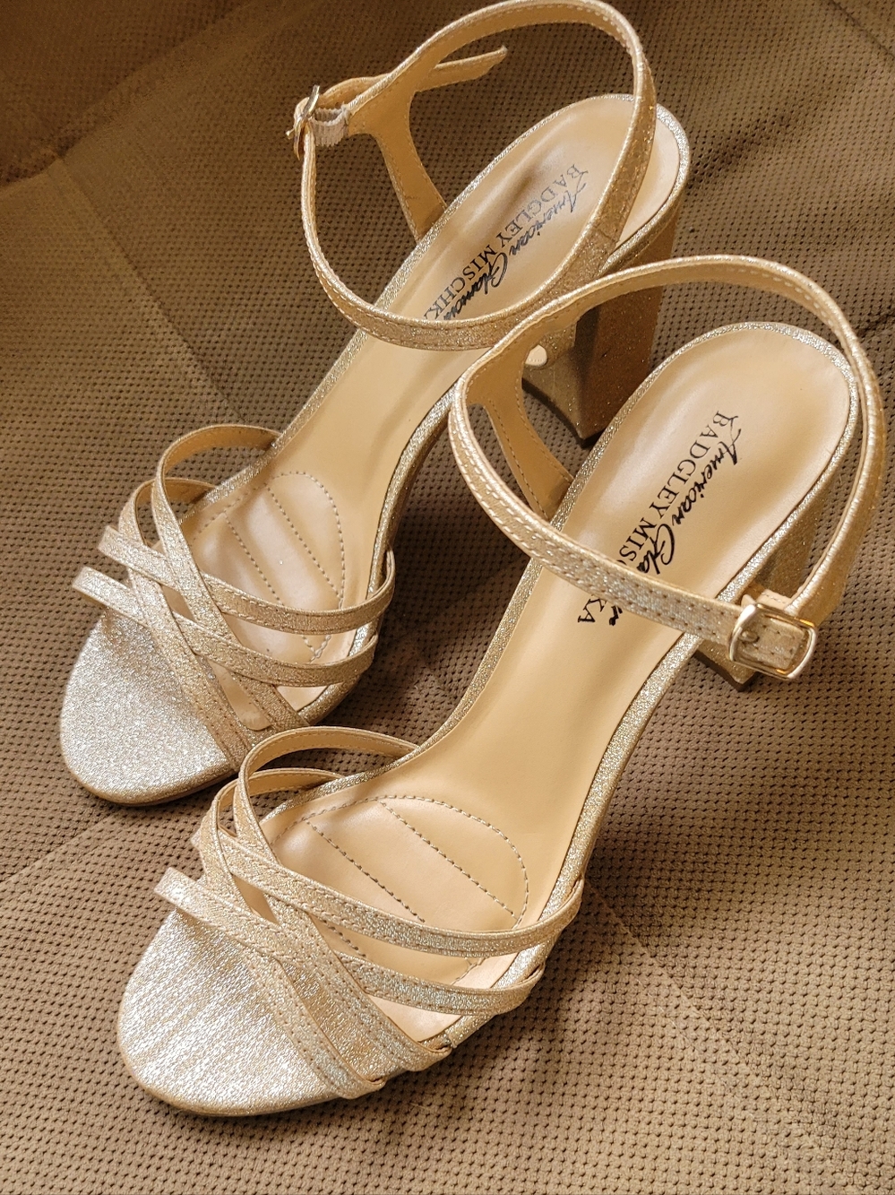Bagley Mischka  Sparking  Champagne Block Heel Sandals -  Like New.